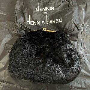 Dennis by Dennis Basso  Black Faux Fur Clutch Purse